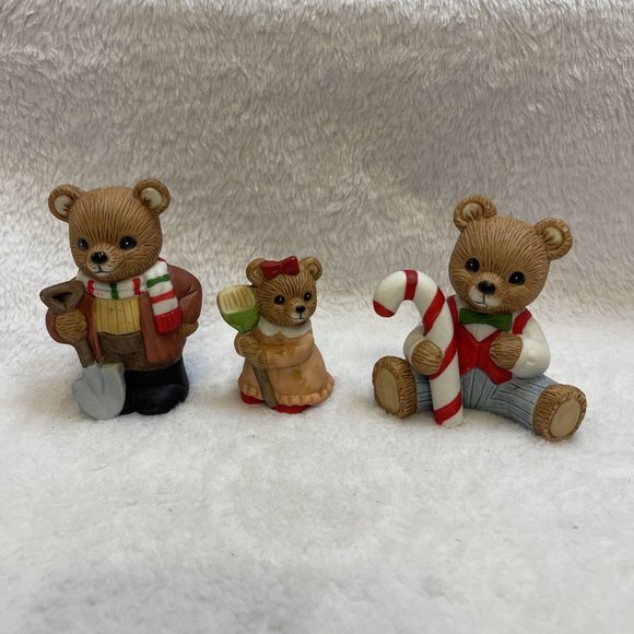 HomCo Country Christmas Teddy Bear Figurines Vintage Set Of 3 (2) 5101  (1) 5211 - Picture 1 of 10